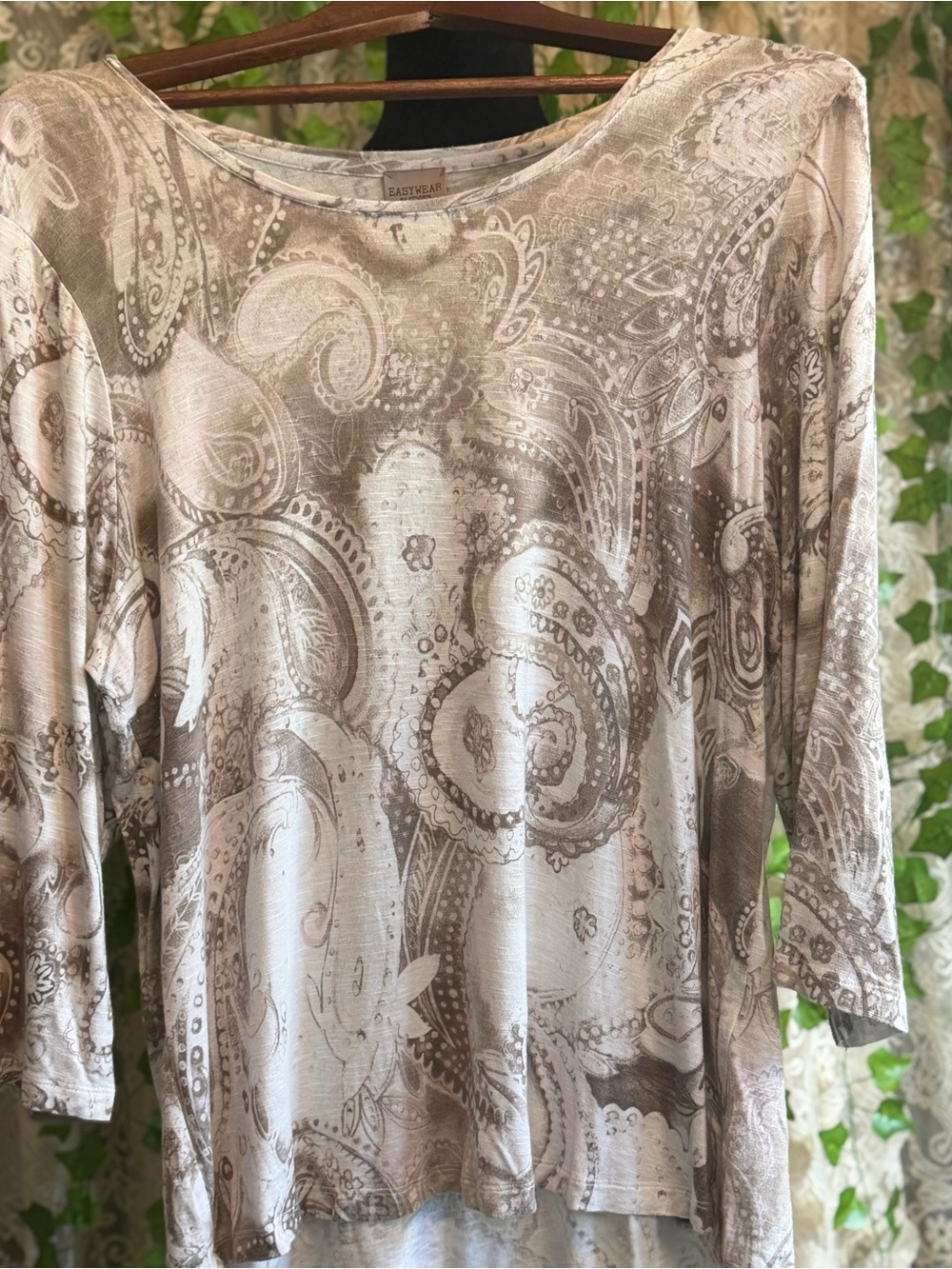 Easywear by Chico’s Size 3 (XL) Paisley Tunic Top Beige Taupe 3/4 Sleeve Boho